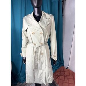 1 Madison Classic Double Breasted Belted Trench Coat Light Sage Green Size S